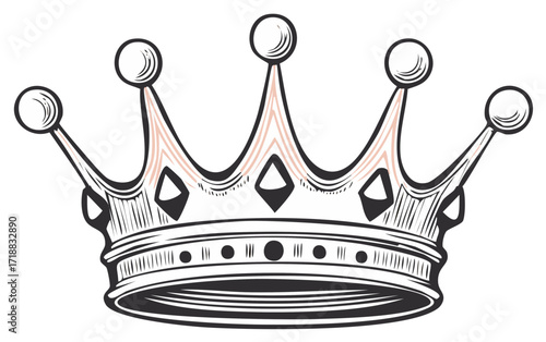 Vintage Engraved Royal Crown Illustration on White Background