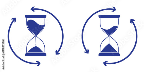Anti aging hourglass icon. Simple outline style. Waiting slow time, anti old, clock, sandglass with round arrow, timer concept. Thin line symbol. Vector illustration isolated. Colorful Editable stroke