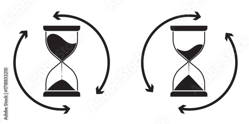 Anti aging hourglass icon. Simple outline style. Waiting slow time, anti old, clock, sandglass with round arrow, timer concept. Thin line symbol. Vector illustration isolated. Colorful Editable stroke