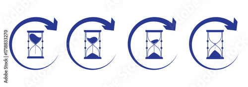 Anti aging hourglass icon. Simple outline style. Waiting slow time, anti old, clock, sandglass with round arrow, timer concept. Thin line symbol. Vector illustration isolated. Colorful Editable stroke