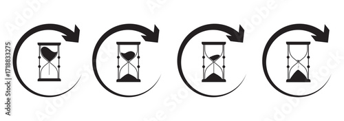 Anti aging hourglass icon. Simple outline style. Waiting slow time, anti old, clock, sandglass with round arrow, timer concept. Thin line symbol. Vector illustration isolated. Colorful Editable stroke