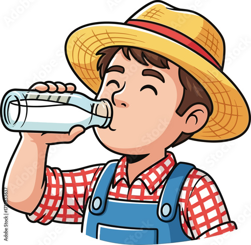 happy farmers refreshing milk break a cartoon delight, isolated on transparent background