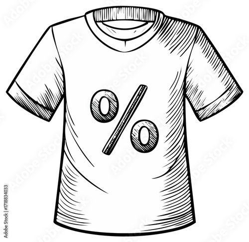 Discount T Shirt in Hand Drawn Style Percent Sign on White Cotton Apparel Line Art