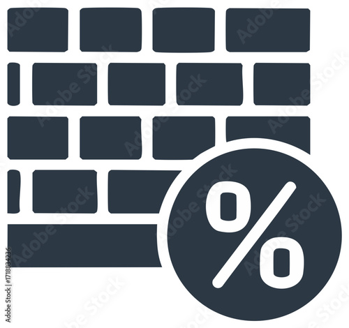 Brick wall combined with percentage sign showing real estate discount and sale on construction materials, home remodeling