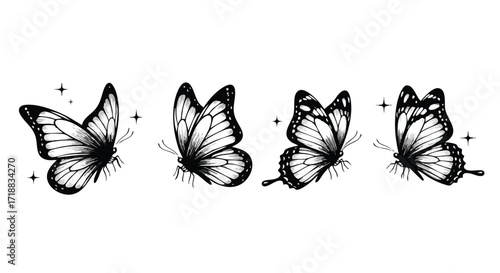 Elegant fluttering butterflies with delicate wings and sparkling stars, perfect for adding a touch of nature inspired whimsy to your designs