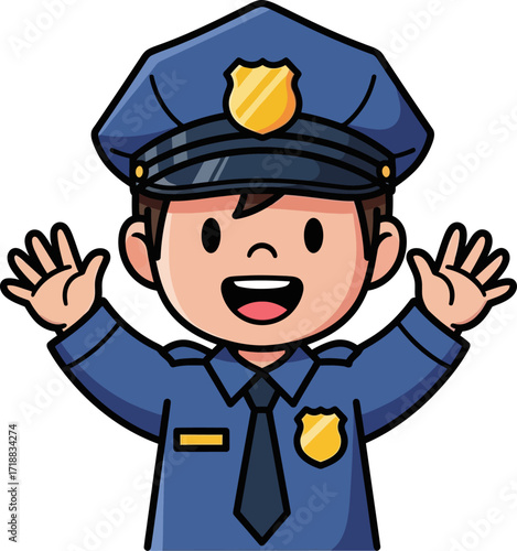 happy little police officer a cartoon of joyful protection, isolated on transparent background