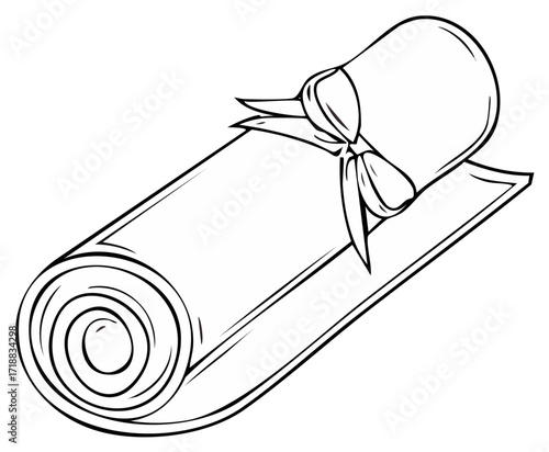 Rolled Towel with Ribbon, Outline Style.  Spa Treatment Graphic Symbol of Wellness, Relaxation, and Comfort.  Contour Illustration.