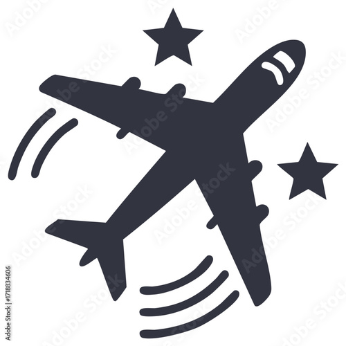 Airplane Ascent Illustration with Stars and Motion Lines Symbolizing Speed and Celebration