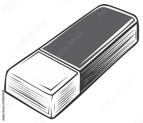 Vector illustration of a rectangular eraser with a gray top and white bottom section