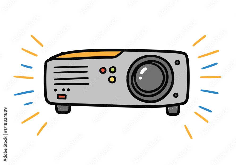 Fototapeta premium A cartoon illustration of a projector emitting light, likely for presentations or display.