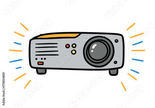 A cartoon illustration of a projector emitting light, likely for presentations or display.