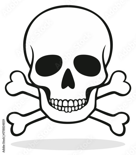 Simple Skull and Crossbones Vector Icon Black and White Danger Symbol Illustration