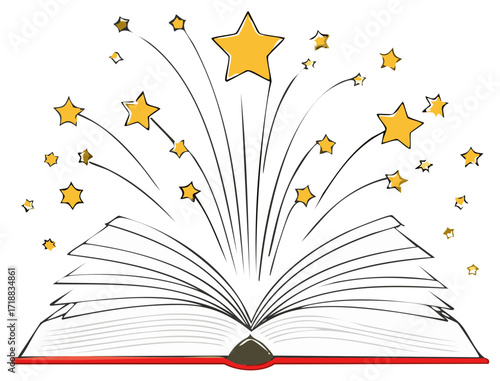 Open book emitting shining stars conceptual learning success education illustration