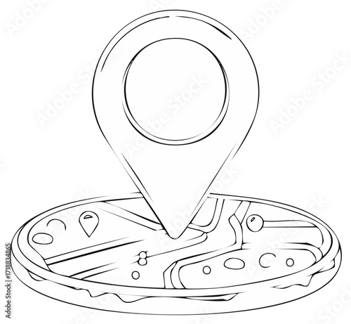 Pizza Restaurant Location with Map Pinpoint Icon Vector Line Art Illustration