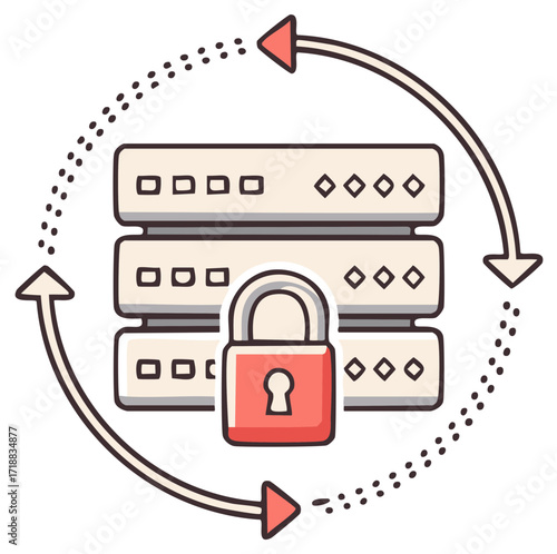 Data server security with lock and arrows, illustration concept.