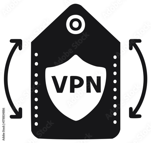 VPN Secure Network Icon. Virtual Private Network Shield Tag with Rotate Arrows. Safety and Security Protection.
