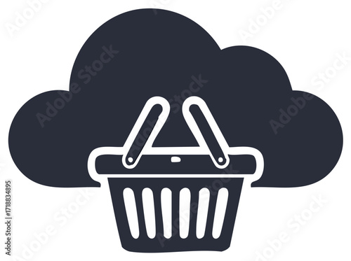 Cloud shopping basket icon representing online retail digital commerce and web marketplace services