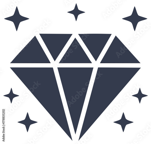 Dark Blue Diamond Icon with Sparkles Vector Illustration