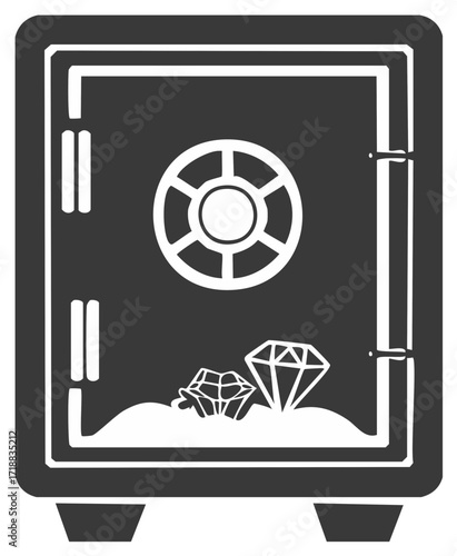 Strongbox with Diamonds Illustration, Security and Wealth Protection, Bank Safe