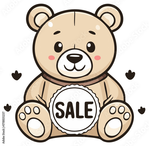 Cute Cartoon Teddy Bear Holding a Sale Sign Animal Character Illustration