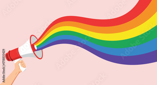 Celebrate LGBTQ+ Pride with a bold announcement using this vibrant megaphone image for social media campaigns and inclusive marketing materials today!