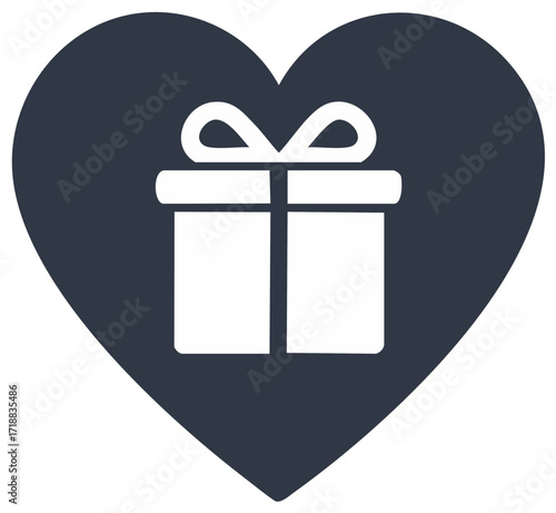 Gift box inside a heart shape symbol, love, romance, valentine or surprise