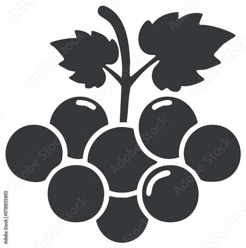 Stylized Dark Silhouette of a Grape Cluster with Leaves on a Stem