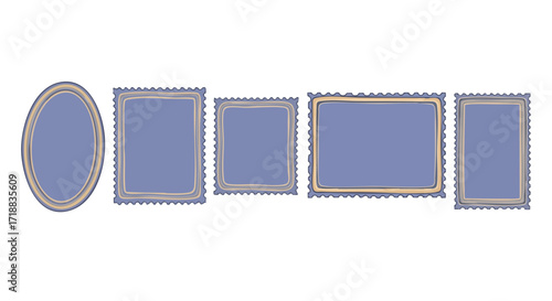 Diverse collection of vintage-style stamp frames and borders in various shapes and sizes perfect for creative projects and scrapbooking