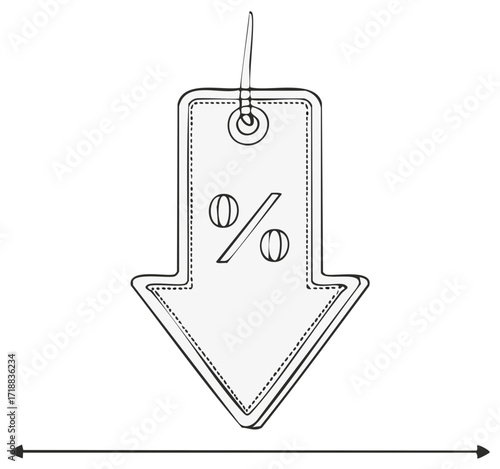 Downward Pointing Arrow Shaped Tag with Percentage Symbol for Discounts and Sales