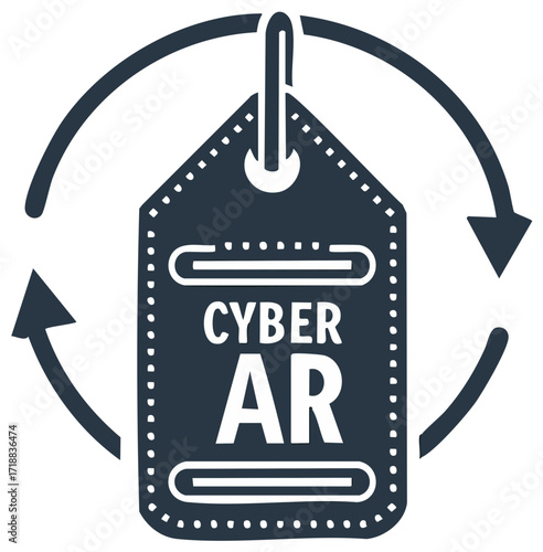 Black Glyph Icon of a Cyber AR Tag for Augmented Reality Shopping and Retail Concepts