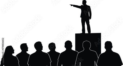 Leadership concept silhouette of leader and team pointing