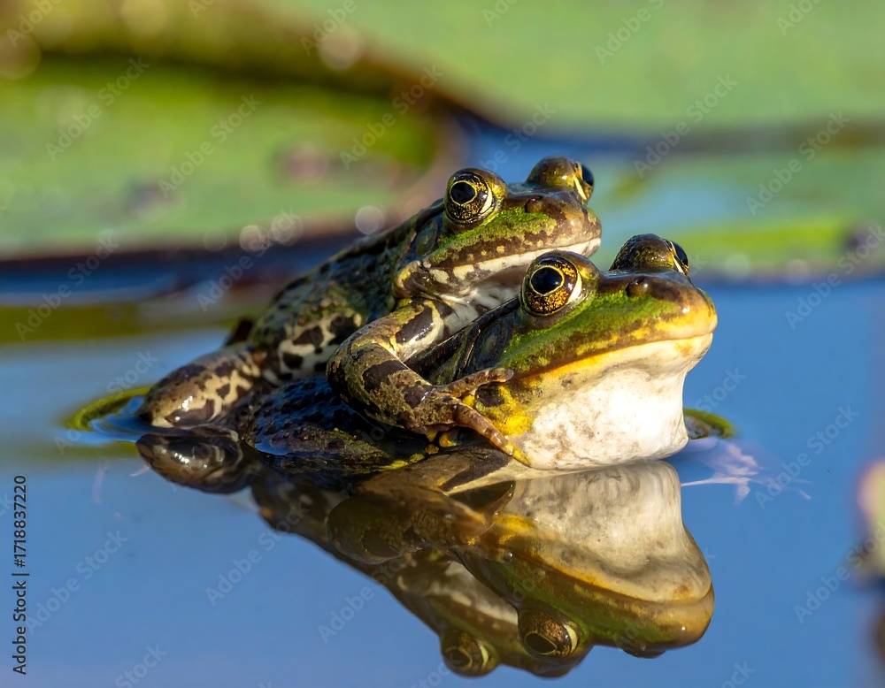 Obraz premium Two frogs on a lily pad
