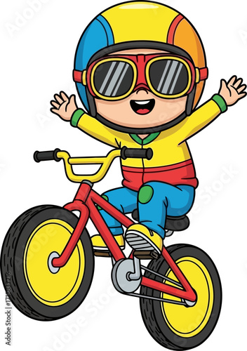 joyful toddlers first bike ride a cartoon adventure, isolated on transparent background