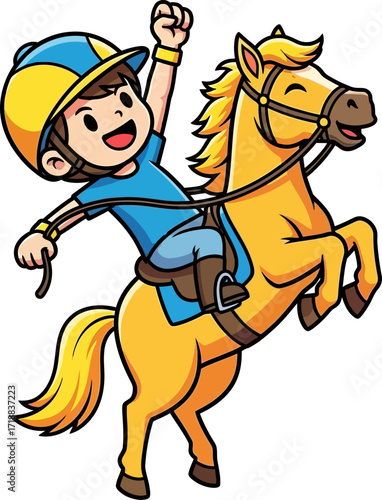 joyful young riders triumphant gallop a cartoon adventure, isolated on transparent background