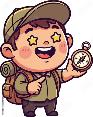 little adventurer a boys joyful journey with compass, isolated on transparent background