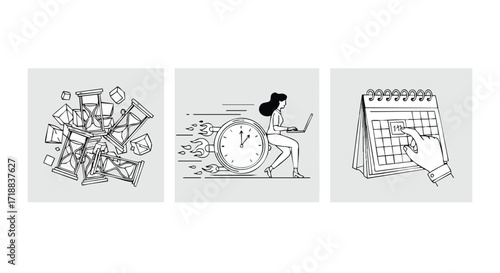 Deadline driven professional balancing time and productivity to meet goals with digital tools and strategic planning for calendar events and scheduling