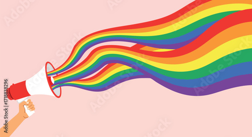 Celebrate Pride Month with this vibrant megaphone blasting rainbow colors, perfect for social media campaigns and impactful advocacy messages today