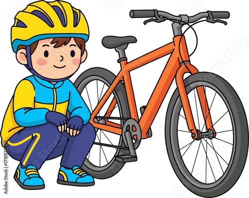 little cyclists ready pose awaiting the adventure, isolated on transparent background