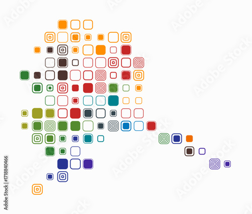 Alaska, shape of the state build of colored cells. Digital style map of the Alaska on white background. Large size rounded square blocks. Modern vector illustration.