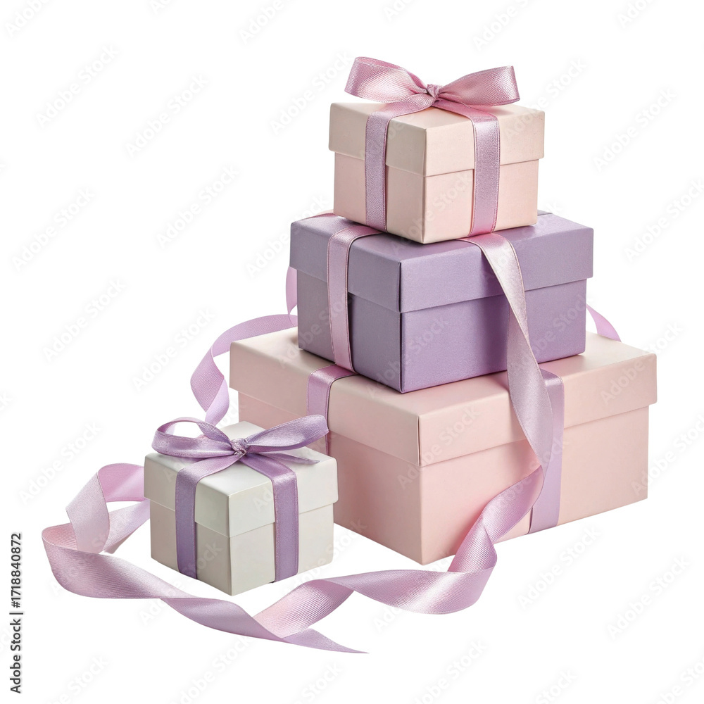 Fototapeta premium Colorful gift boxes with ribbons stacked together, creating festive and cheerful atmosphere