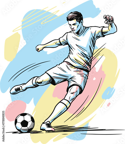 Vector football (soccer) player hand drawn with ball
