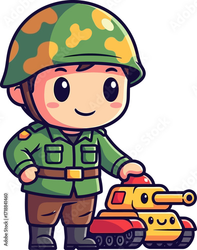 little soldiers tiny tank a charming cartoon adventure, isolated on transparent background