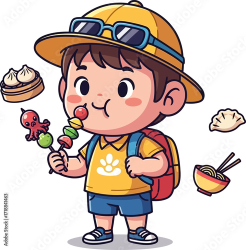 little tourists culinary adventure a joyful street food feast, isolated on transparent background