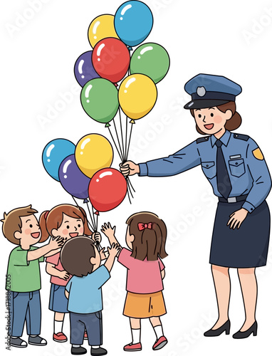 officers balloon bonanza a joyful day for children, isolated on transparent background