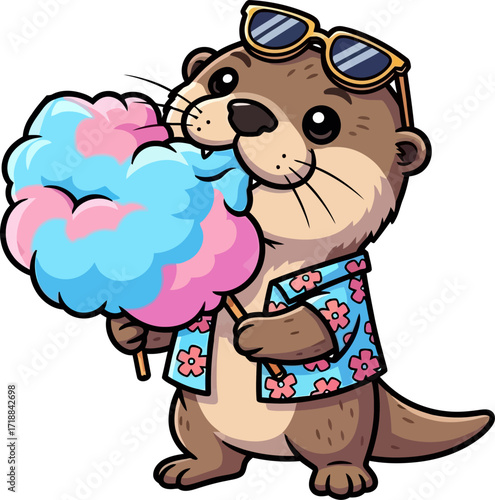 otters sweet summer treat a delightful cotton candy day, isolated on transparent background