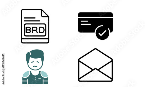 Diverse set of modern flat icons representing digital processes, business documentation, financial transactions, user communication, and emotional states for various applications and platforms