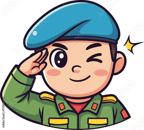 playful soldier cartoon a winking salute of peace and hope, isolated on transparent background