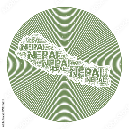 Nepal Vector Image. Country round logo design. Nepal poster in circular arcs and wordcloud style. Beautiful vector illustration.