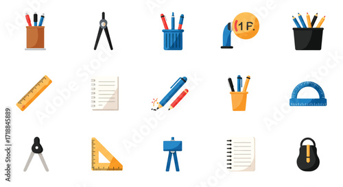 School supplies vector stationery items drawing tools education equipment high quality professional