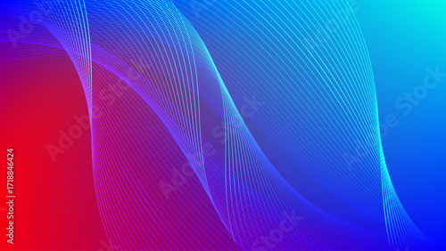 Wavy blended lines with red and blue cyan gradient mesh abstract background nice for wallpaper or banner
